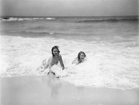 Two Capitol Theatre ballet girls in the water, 1933