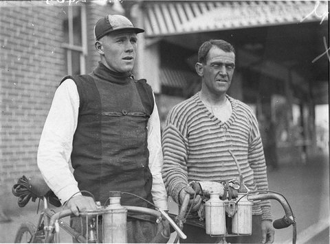 Two unidentified cyclist competitors, 1930s