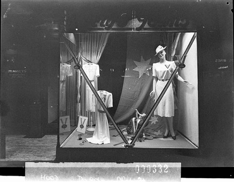 V for victory Garrys Gowns window display, 1941