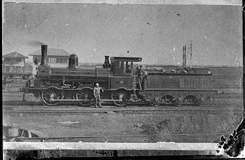 Victorian Railways Beyer Peacock Q class steam locomotive ca 1870 copy photograph 1940s, c. 1870