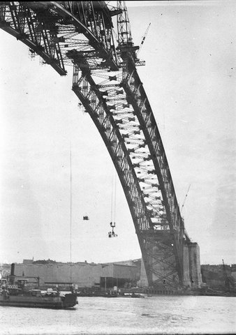 View from south looking up at the two spans before joining, 1930–32