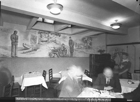 Wall murals of international scenes in a cafe taken for Mr Guille General Display Co, 1947