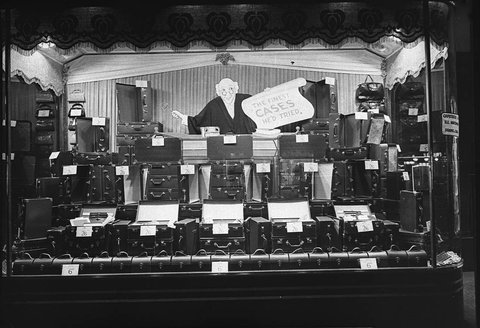 Wattle travel goods window of Coles, 1936