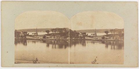 Garden Island from the Domain (Looking east across Woolloomooloo Bay to Garden Island), 1850–70