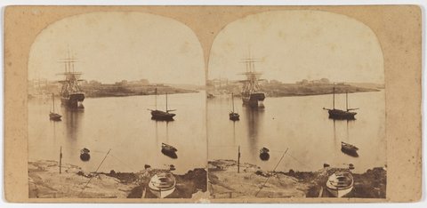 Sydney Cove No.3 Dawes Battery from Fort Macquarie (1859) (Looking west across Sydney Cove to Campbell’s wharf on left and Dawes Battery on right)