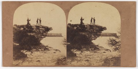 North Head Entrance of Port Jackson (1859) (Group of two women and three men, including one with telescope, at the Gap, South Head, looking out to sea)