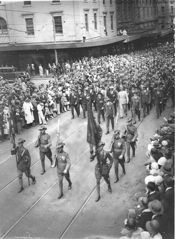 Marching up King Street, c.1931, by Sam Hood, c. 1931
