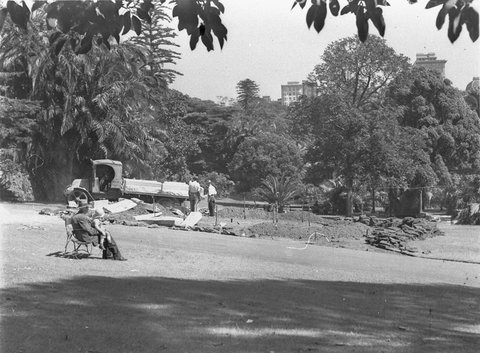 Workmen forming new garden beds, c. 1932