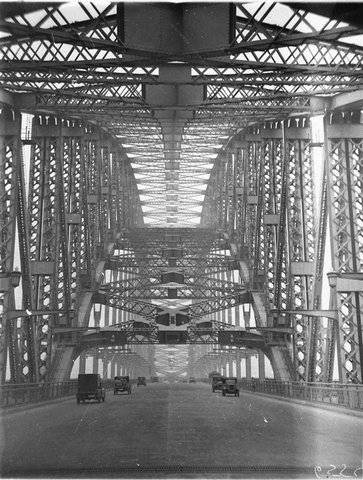 Some of the first vehicles across the (Sydney Harbour) Bridge, 20 March 1932 - photographer Sam Hood