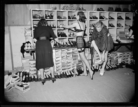 Backstage, Mark Foys fashion parade, Sydney, ca. 1947 - negative for PIX magazine, c. 1947