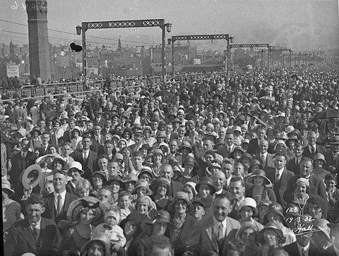 Crowd crossing the Bridge, Sydney Harbour Bridge Celebrations, 19 March 1932, Hall and Co