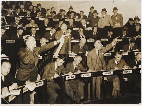 Centre Kurt Hekmanns bidding for Lohmans circa 1934, by Ted Hood, c. 1934