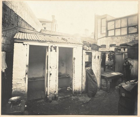 Rear of unidentified butcher's yard with adjacent outhouses from Views taken during Cleansing Operations, Quarantine Area, Sydney, 1900, Vol. III - under the supervision of Mr George McCredie