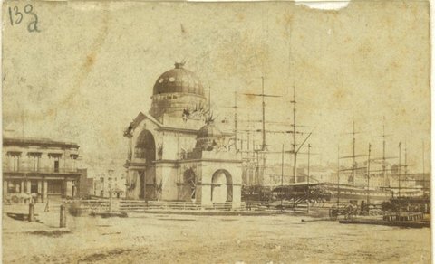 Triumphal arch, Prince's Stairs, Circular Quay, Sydney. Landing of Duke of Edinburgh, 1868, January - photographer unknown