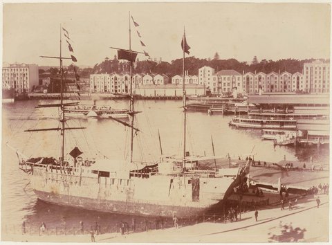`Success' fake convict ship at Circular Quay, Sydney, 1891, by unknown photographer