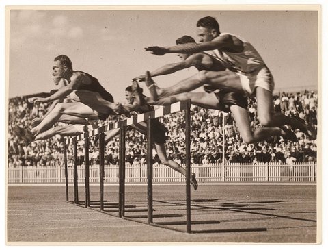 Hurdlers, Empire Games, Sydney, 1938 - photographer Sam Hood