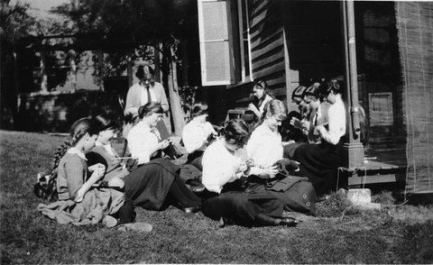 "Knitting for our soldiers" - Kambala School, Sydney, NSW, between 1914-1918 - photographer unknown, 1917