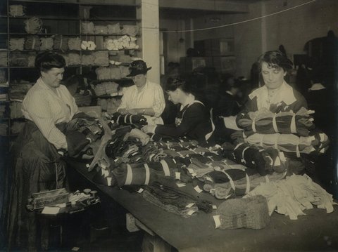 Bundling socks, "War Chest" Sock Appeal, Sydney, May 1917 - photographer G. A. Hills