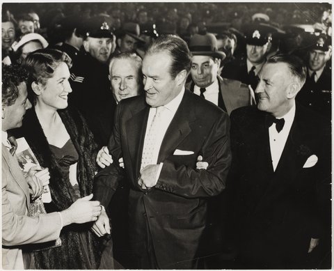 Bob Hope and Mel Lawton (Manager Prince Edward Theatre), c. 1950s, by Ted Hood