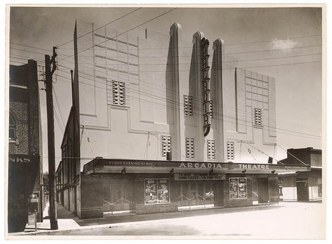 Facade, Arcadia Cinema, Lidcombe, 1930s, by Sam Hood, 1920–50
