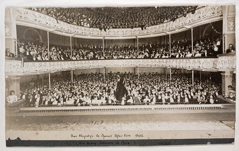 Her Majesty's Theatre re-opened after the fire, Sydney, 1903; with Governor Sir Henry Rawson in the top left box - A.J. Perier