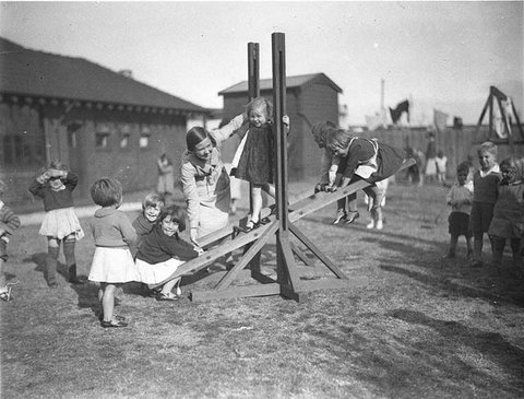 On the see-saw at kindergarten, Alexandria, Sydney, 1934 - Sam Hood, c. 1934