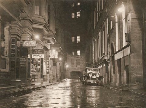A wet Angel Place, Sydney, 1930s - Sam Hood, c. 1935
