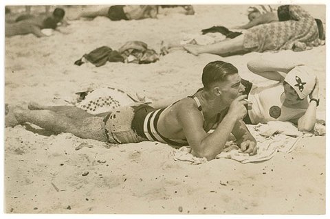 Beach scene, 1930s - by Sam Hood