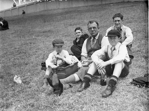 Man and boys at the NSW-Victoria 2nd XI cricket, 1937 - by Sam Hood