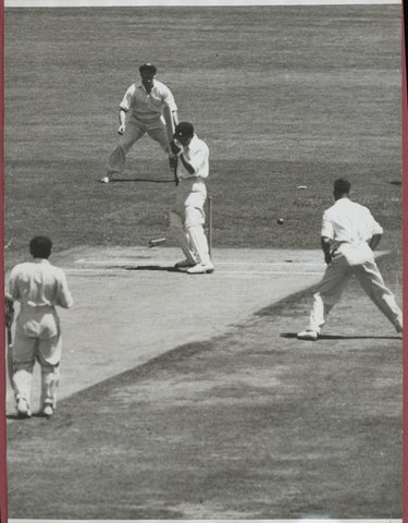 Hazare bowled Miller for 16 (2nd test, 1947, Sydney, Australia against India)