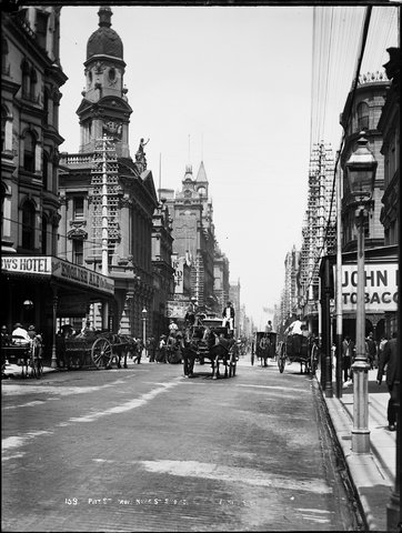 Pitt Street from King Street, Sydney from The Powerhouse Museum Collection, c. 1900