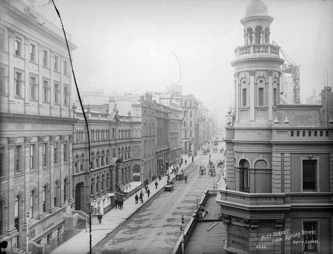 Pitt Street, near Spring Street from The Powerhouse Museum Collection, c. 1900