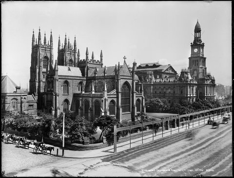 St Andrew's Cathedral and Town Hall, Sydney from The Powerhouse Museum Collection, c. 1900