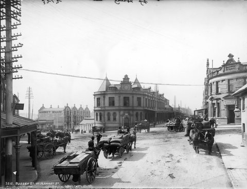 Sussex Street at Market Street, Sydney from The Powerhouse Museum Collection, c. 1900