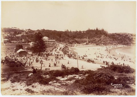 Coogee showing beach, esplanade and trams, c. 1905 - by Star Photo Co