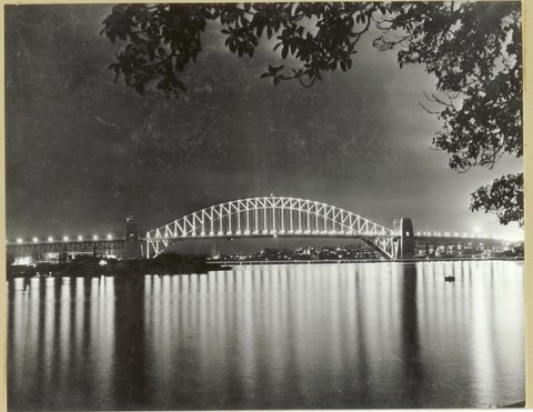 Sydney Harbour Bridge at night, Mar 1962 - unknown photographer for Walkabout magazine