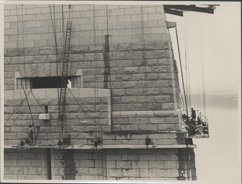 Workers on the south-western pylon of the Sydney Harbour Bridge, 1932