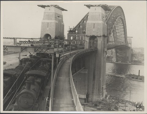 Trains on the Harbour Bridge, 1932