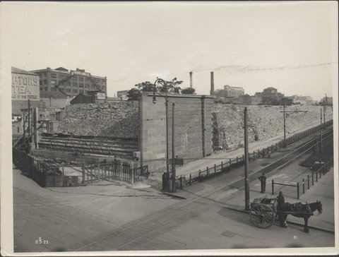 Rock embankment approach to Central Station, 1923