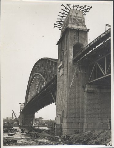 Northern abutment tower of the Harbour Bridge looking south, 1932