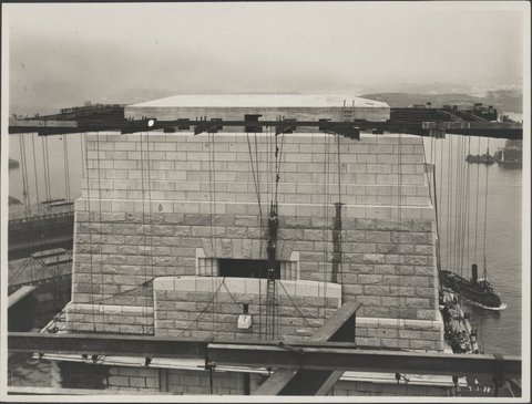 View of the south-western pylon of the Sydney Harbour Bridge, 1932