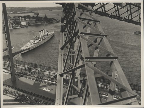 View from the steel arch of the Harbour Bridge, 1932