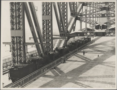 Four trains on the Harbour Bridge, 1932