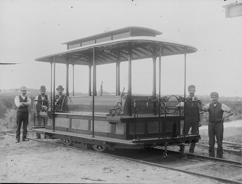 Workmen with tram dummy van, c. 1988