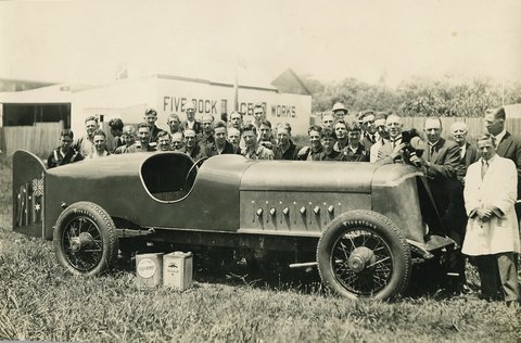 "Anzac" car (with Harkness & Hillier staff at Five Dock?), 1928
