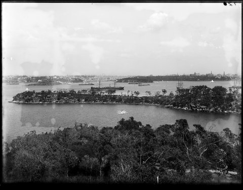 Sydney Harbour with ships, 1900