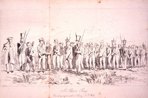 Chain gang - convicts going to work nr. Sidney N.S. Wales, 1842