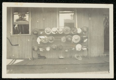 Drummoyne Public School - (hats hanging outside class rooom), c. 1922