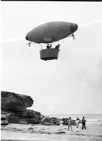 "Dirigible" over Tamarama, 1908, Hall and Co