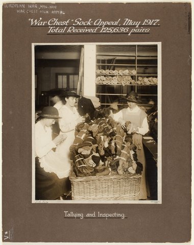 Tallying and inspecting, "War Chest" Sock Appeal, Sydney, May 1917 - photographer G. A. Hills